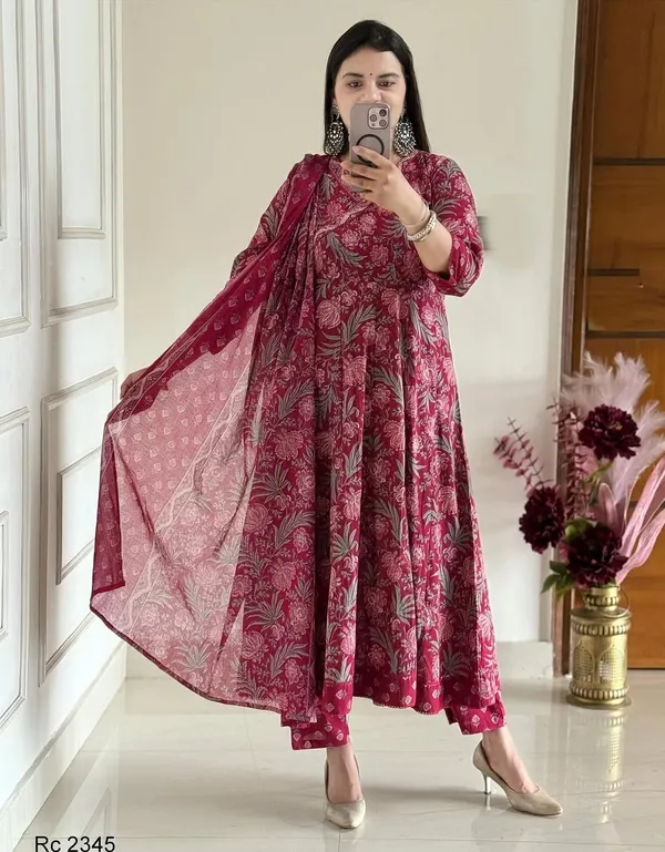 Women_Straight_Angrakha_Style_Floral_Printed_Cotton_Maroon_Kurta_With_Pant_And_Dupatta