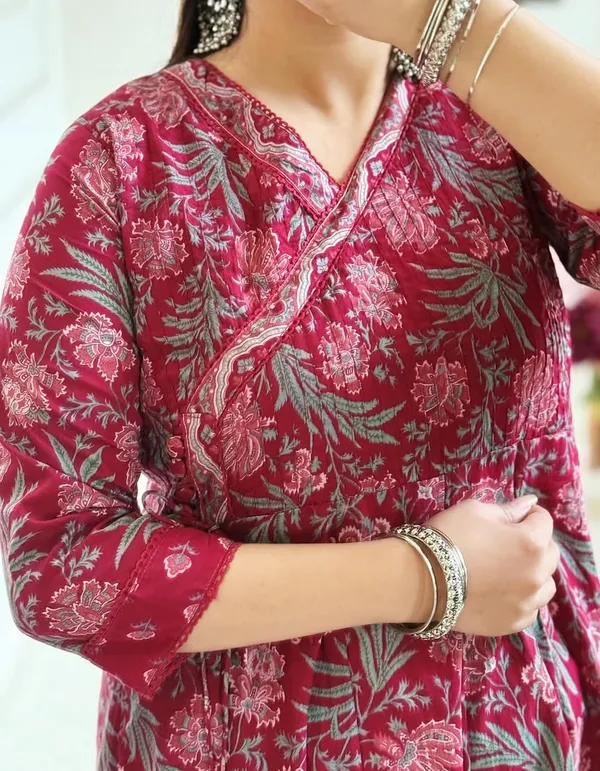 Women_Straight_Angrakha_Style_Floral_Printed_Cotton_Maroon_Kurta_With_Pant_And_Dupatta