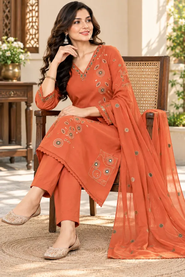 Women_Vibrant_Orange_Embroidered_Cotton_Kurta_With_Pant_and_Dupatta