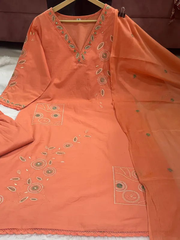 Women_Vibrant_Orange_Embroidered_Cotton_Kurta_With_Pant_and_Dupatta