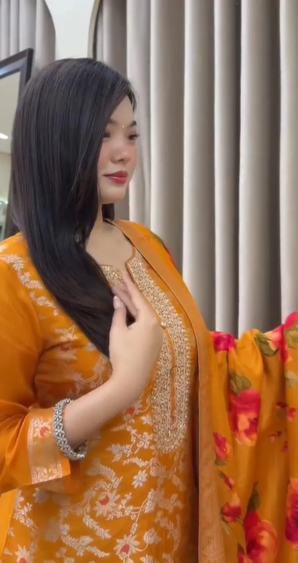 Women_Zari_Coated_Premium_Chanderi_Orange_Kurta_With_Pant_and_Premium_Banaras_Jacquard_Dupatta