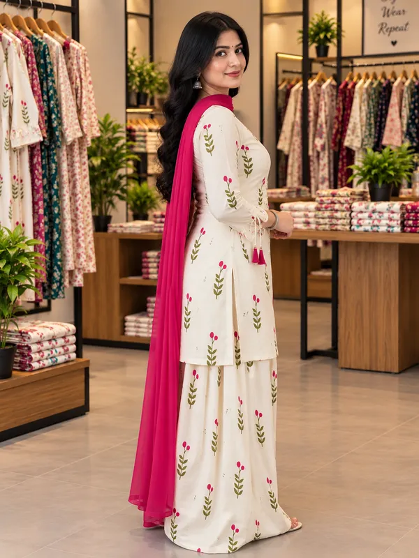 Women_And_Girls_Farshi_Cotton_Flower_Printed_White_Kurti_With_Back_Side_Dori_With_Patiyala_Pant_And_Pink_Dupatta