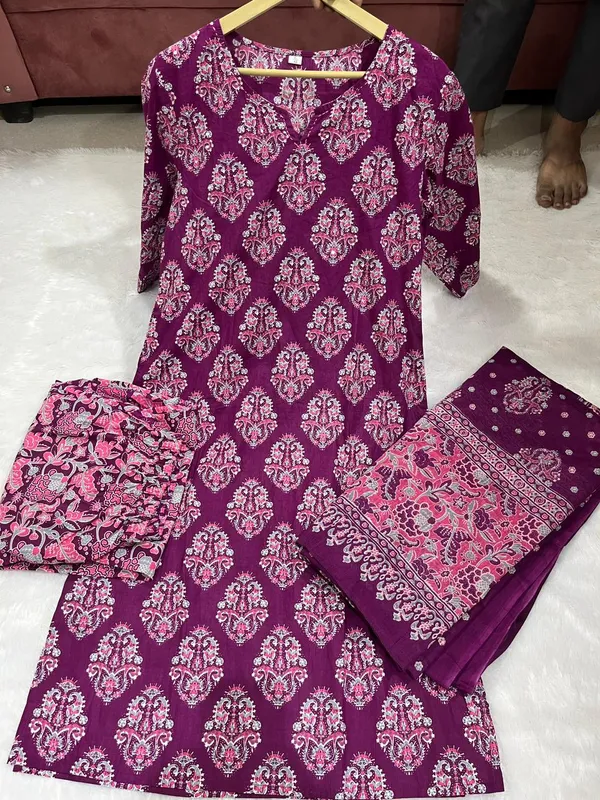 Women_Jaipuri_Straight_Embroidered_And_Floral_Printed_Worked_Cotton_Purple_Kurta_With_Pant_And_Dupatta