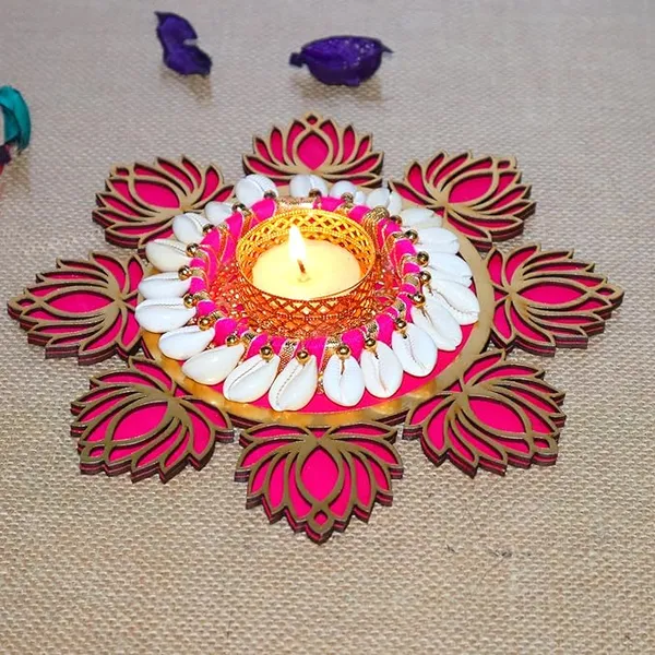 Handmade_MDF_Lotus_tealight_Candle_Holder_with_Shell_Tealight