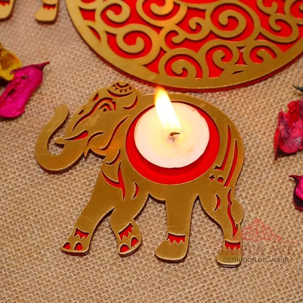 Handmade_MDF_Cutting_4_Elephant_Tealight_with_1_Tealight_Diya_Set