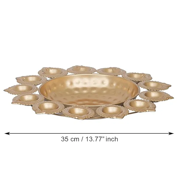Golden_Metal_Handcrafted_Designer_Urli_with_13_Diyas