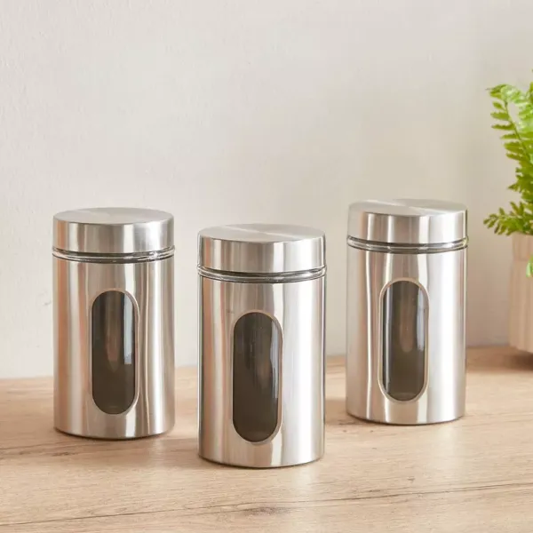 950ML_Stainless_Steel_Canister_Glass_Jar_With_Lid,Premium_Pantry_Organizers_Containers_&_Perfect_Kitchen_Storage_For_Canning_Cereal,Pasta_&_Beans_Containers_Set_Of_4