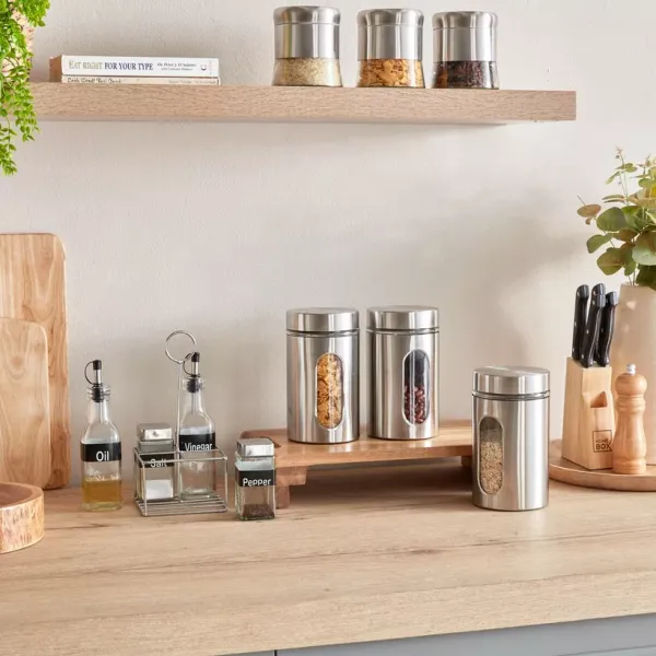 950ML_Stainless_Steel_Canister_Glass_Jar_With_Lid,Premium_Pantry_Organizers_Containers_&_Perfect_Kitchen_Storage_For_Canning_Cereal,Pasta_&_Beans_Containers_Set_Of_4