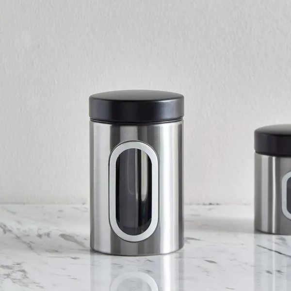 700ML_Black_Stainless_Steel_Canister_Glass_Jar_With_Lid,Premium_Pantry_Organizers_Containers_&_Perfect_Kitchen_Storage_For_Canning_Cereal,Pasta_&_Beans_Containers_Set_Of_2