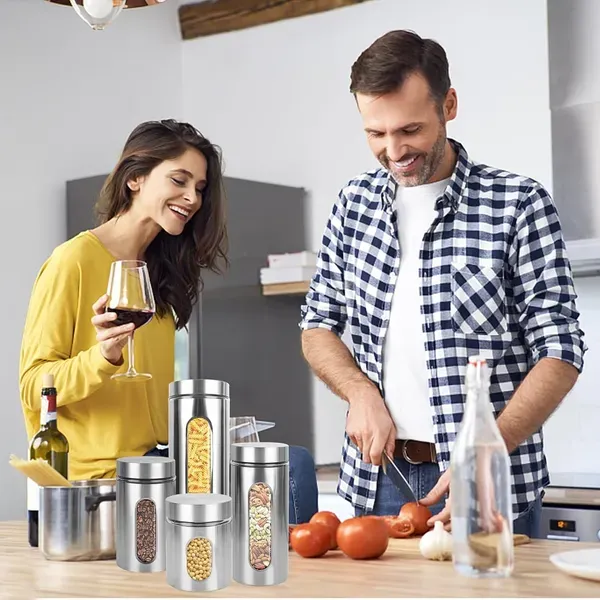 600ML_Stainless_Steel_Canister_Glass_Jar_With_Lid,Premium_Pantry_Organizers_Containers_&_Perfect_Kitchen_Storage_For_Canning_Cereal,Pasta_&_Beans_Containers_Set_Of_2