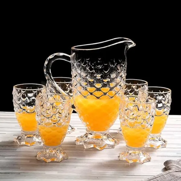 1.5_Liter_Premium_Juice_and_Water_Glass_Pitcher_jug_with_Lid_and_Jug_Romantic_Style_Water_jug_with_Handle_hot_Cold_Water,_ice_Lemon_Tea(Set_of_1)