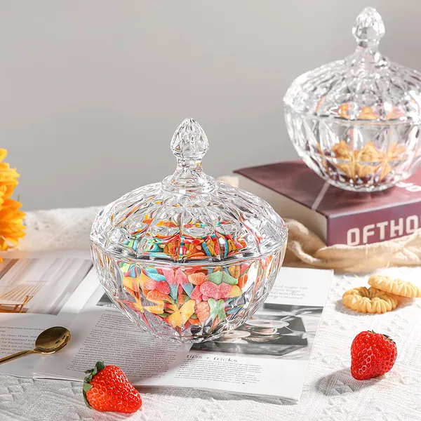 premium_Glass_Candy_Dish_with_Lid,_Crystal_Candy_Jar,_Cookie_Jar,_Flower_Decorative_Candy_Bowl,_Jewelry_Dish_(Set_of_1)