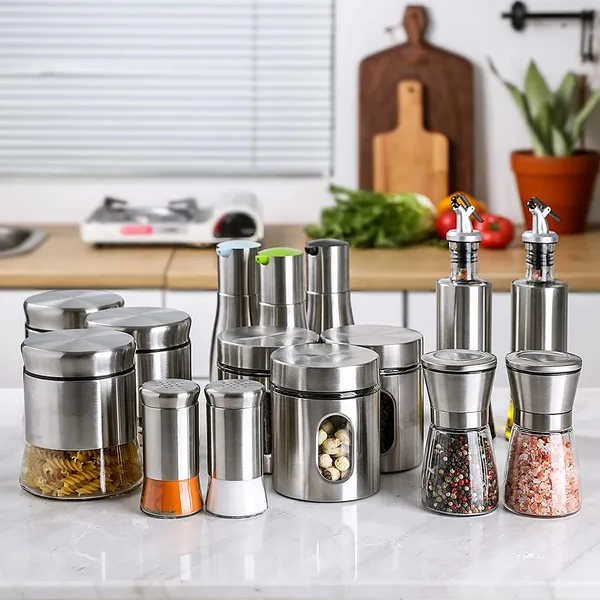 350ML_Stainless_Steel_Canister_Glass_Jar_With_Lid,Premium_Pantry_Organizers_Containers_&_Perfect_Kitchen_Storage_For_Canning_Cereal,Pasta_&_Beans_Containers_Set_Of_4