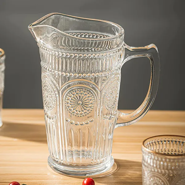 1.5_Liter_Premium_Juice_and_Water_Glass_Pitcher_jug_with_Lid_and_Jug_Romantic_Style_Water_jug_with_Handle_hot_Cold_Water,_ice_Lemon_Tea(Set_of_1)