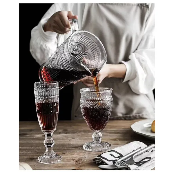 1.5_Liter_Premium_Juice_and_Water_Glass_Pitcher_jug_with_Lid_and_Jug_Romantic_Style_Water_jug_with_Handle_hot_Cold_Water,_ice_Lemon_Tea(Set_of_1)