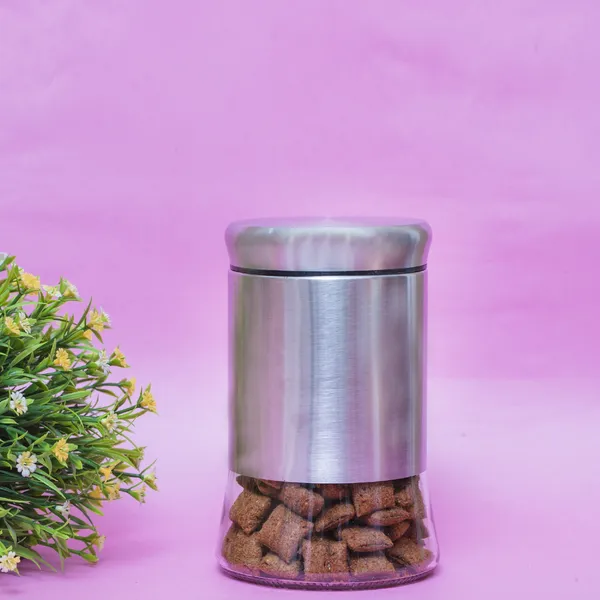850ML_Stainless_Steel_Canister_Glass_Jar_With_Lid,Premium_Pantry_Organizers_Containers_&_Perfect_Kitchen_Storage_For_Canning_Cereal,Pasta_&_Beans_Containers_Set_Of_2