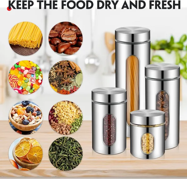 400ML_Stainless_Steel_Canister_Glass_Jar_With_Lid,Premium_Pantry_Organizers_Containers_&_Perfect_Kitchen_Storage_For_Canning_Cereal,Pasta_&_Beans_Containers_Set_Of_2