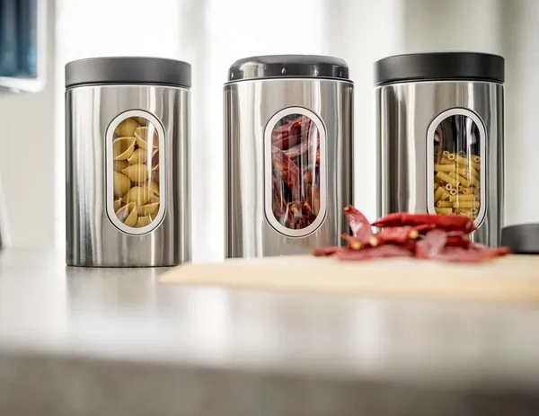 700ML_Black_Stainless_Steel_Canister_Glass_Jar_With_Lid,Premium_Pantry_Organizers_Containers_&_Perfect_Kitchen_Storage_For_Canning_Cereal,Pasta_&_Beans_Containers_Set_Of_2