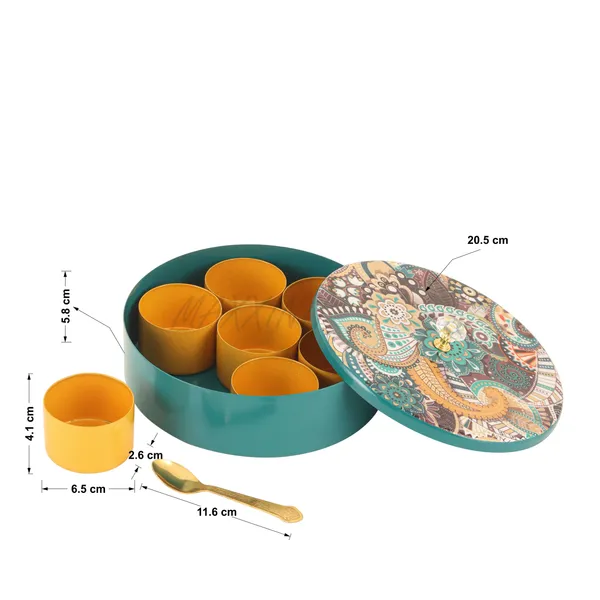 Floral-Etched'_Handcrafted_Brass_platium_Spice_Box_Set_For_Kitchen_With_Spoon_(7_Containers,_40_ML)_-_Masala_Container_Masala_Dabba