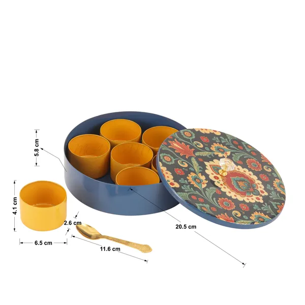Floral-Etched'_Handcrafted_Brass_platium_Spice_Box_Set_For_Kitchen_With_Spoon_(7_Containers,_40_ML)_-_Masala_Container_Masala_Dabba