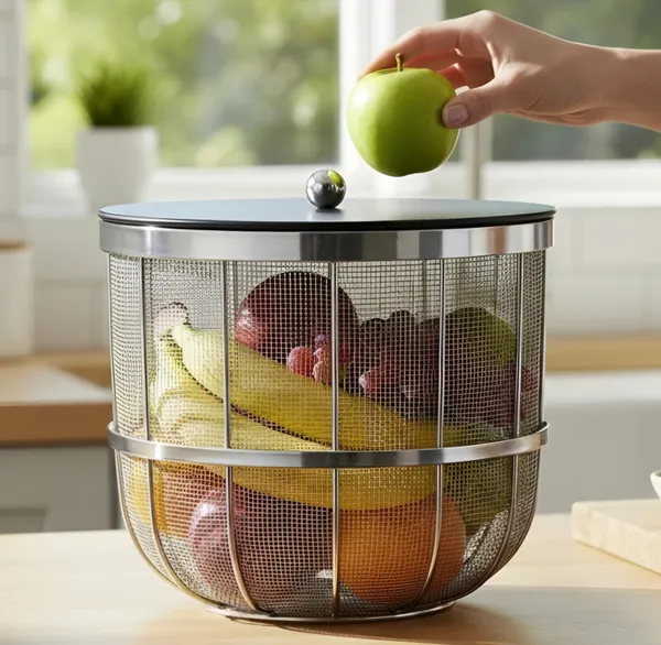 Modern_Silver_Metal_Fruit_Basket_with_Solid_Black_Wooden_Lid_�_Insect-Proof_Design
