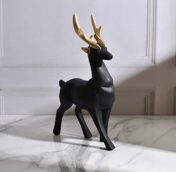 MAXXINN_Black_Matte_Poly_Resin_'Lucky_Deer_Family'_Showpiece_Deer_Statue_Figurine
