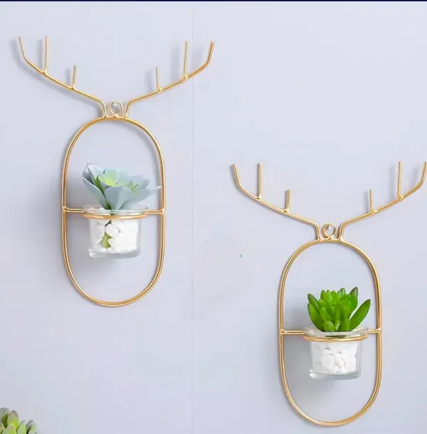 Deer_Design_Wall_Mounted_Gold_Finish_With_Glasses_For_Home_Decor_Iron_Vase