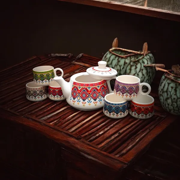 MAXXINN_Hand-Painted_Premium_Ceramic_Tea_Morning_Set_-_6_Coffee_Tea_Cups_and_1_Kettle_-_Ideal_Gift_for_Friends,_Anniversaries,_Valentine's_Day,_Birthdays