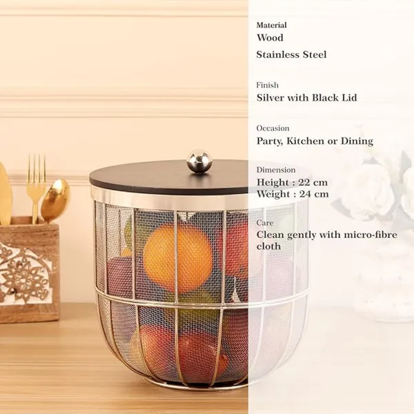 Modern_Silver_Metal_Fruit_Basket_with_Solid_Black_Wooden_Lid_�_Insect-Proof_Design