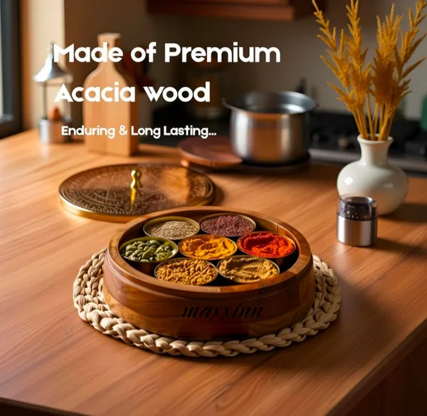 MAXXINN_Wooden_Spice_Box_for_Kitchen_with_Spoon_Acacia_Wood_Masala_Dabba_with_7_Detachable_Containers,_Masala_Storage_Organizer_Dani