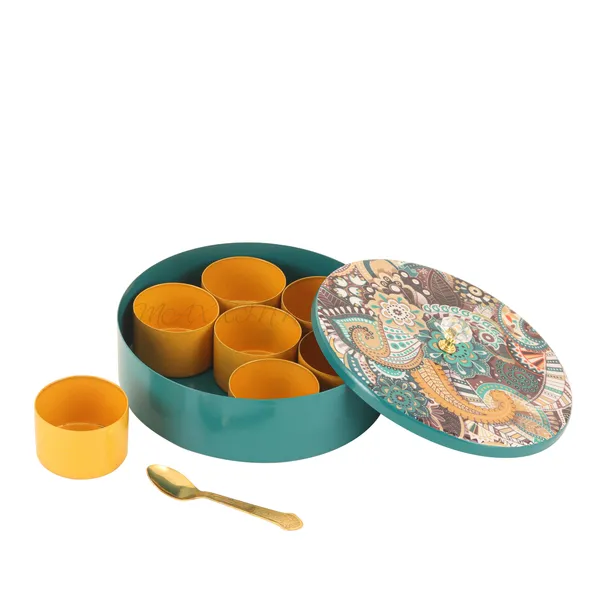 Floral-Etched'_Handcrafted_Brass_platium_Spice_Box_Set_For_Kitchen_With_Spoon_(7_Containers,_40_ML)_-_Masala_Container_Masala_Dabba