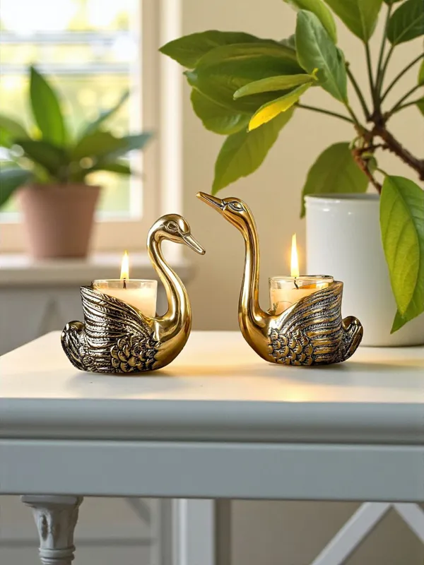 Antique_Gold_Aluminum_Swan_Candle_Holder_?_Pair_of_Good_Luck_&_Love_Decor_Accents