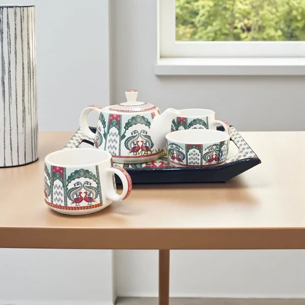 _Peacock_Design_Ceramic_Mini_Teapot_Set_with_2_Cups,_Bowl_&_Wooden_Tray
