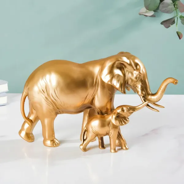 Resin_Mother_Elephant_with_Baby_Figurine_Showpiece_?_Antique_Gold_Polyresin_Sculpture_for_Home_Decoration