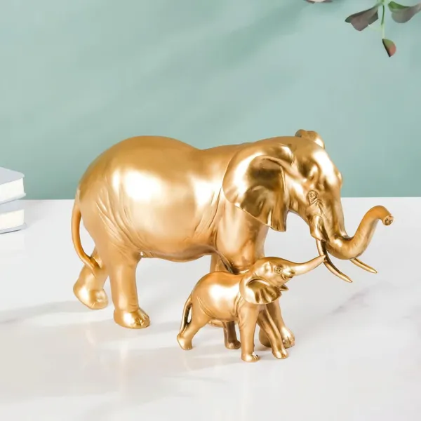 Resin_Mother_Elephant_with_Baby_Figurine_Showpiece_?_Antique_Gold_Polyresin_Sculpture_for_Home_Decoration