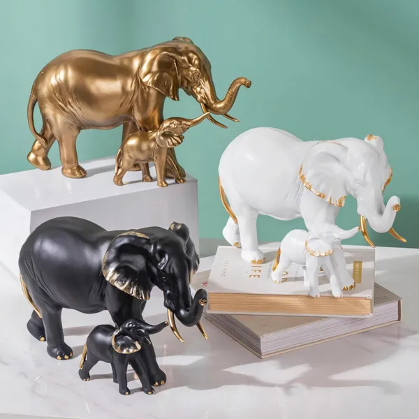 Resin_Mother_Elephant_with_Baby_Figurine_Showpiece_?_Antique_Gold_Polyresin_Sculpture_for_Home_Decoration