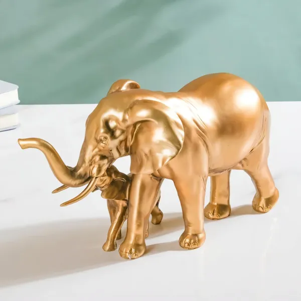 Resin_Mother_Elephant_with_Baby_Figurine_Showpiece_?_Antique_Gold_Polyresin_Sculpture_for_Home_Decoration