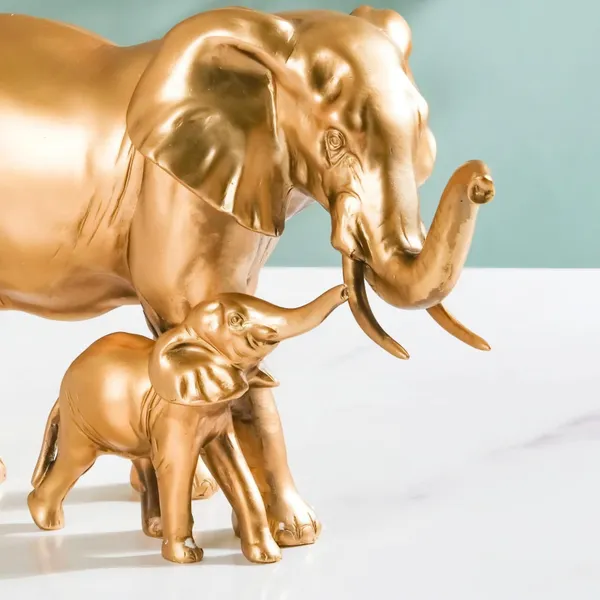Resin_Mother_Elephant_with_Baby_Figurine_Showpiece_?_Antique_Gold_Polyresin_Sculpture_for_Home_Decoration