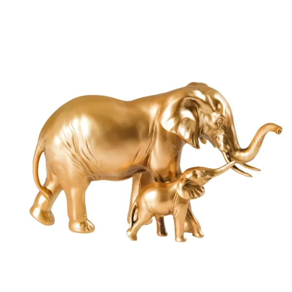 Resin_Mother_Elephant_with_Baby_Figurine_Showpiece_?_Antique_Gold_Polyresin_Sculpture_for_Home_Decoration