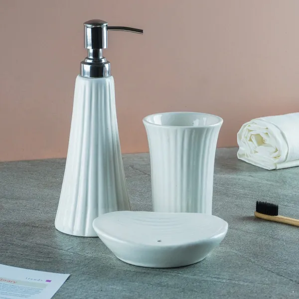 _White_Ceramic_Bath_Set_of_3,_with_Liquid_handwash,Soap_Dispenser,Toothbrush_Holder