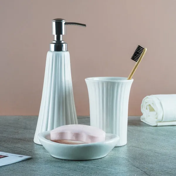 _White_Ceramic_Bath_Set_of_3,_with_Liquid_handwash,Soap_Dispenser,Toothbrush_Holder