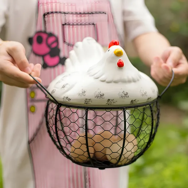White_Ceramic_Hen-Shaped_Egg_Basket_with_Wire_Mesh_&_Farmhouse_Chicken_Lid