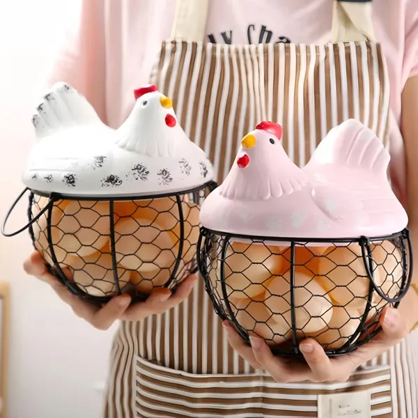 White_Ceramic_Hen-Shaped_Egg_Basket_with_Wire_Mesh_&_Farmhouse_Chicken_Lid
