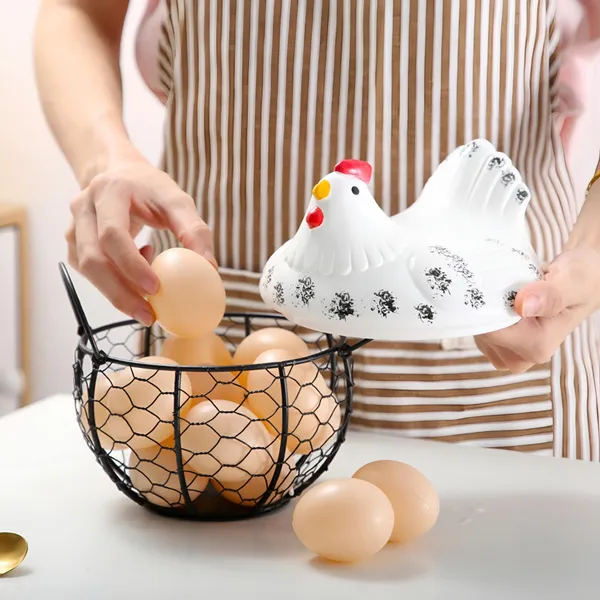 White_Ceramic_Hen-Shaped_Egg_Basket_with_Wire_Mesh_&_Farmhouse_Chicken_Lid