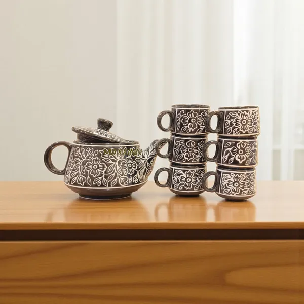 Ceramic_Black_Floral_Design_Teapot_Set_with_6_Cups_?_Elegant_Tea_&_Coffee_Serving_Set