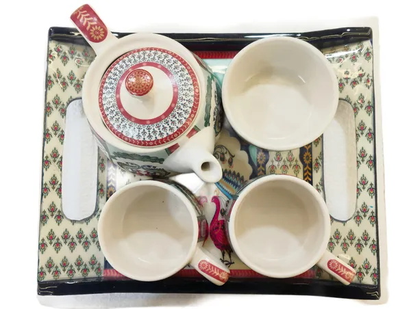 _Peacock_Design_Ceramic_Mini_Teapot_Set_with_2_Cups,_Bowl_&_Wooden_Tray