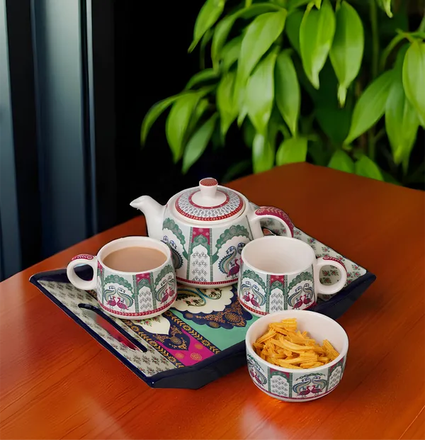 _Peacock_Design_Ceramic_Mini_Teapot_Set_with_2_Cups,_Bowl_&_Wooden_Tray