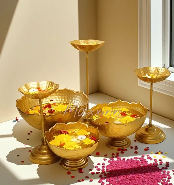 Taj_Bowl_Urli_Candle_Stand_With_Floating_Diya|Urli_For_Home_Decor_And_Festival_Decor_Urli_Show_Piece_For_Floting_Flowers_And_T_Lites_Set_Of_9_Pieces