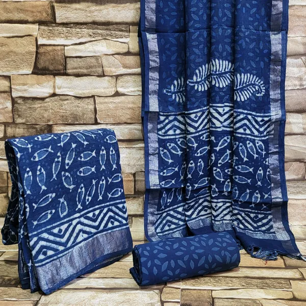 Fish_Print_Indigo_Linen_Cotton_Suit_Set_