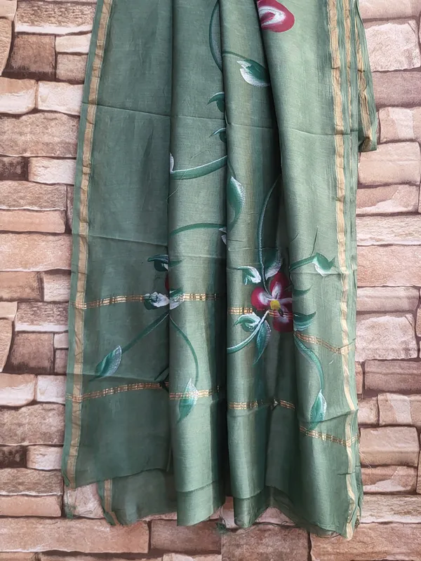 Green_Hand_Painted_Chanderi_Silk_Suit_–_Set_of_3